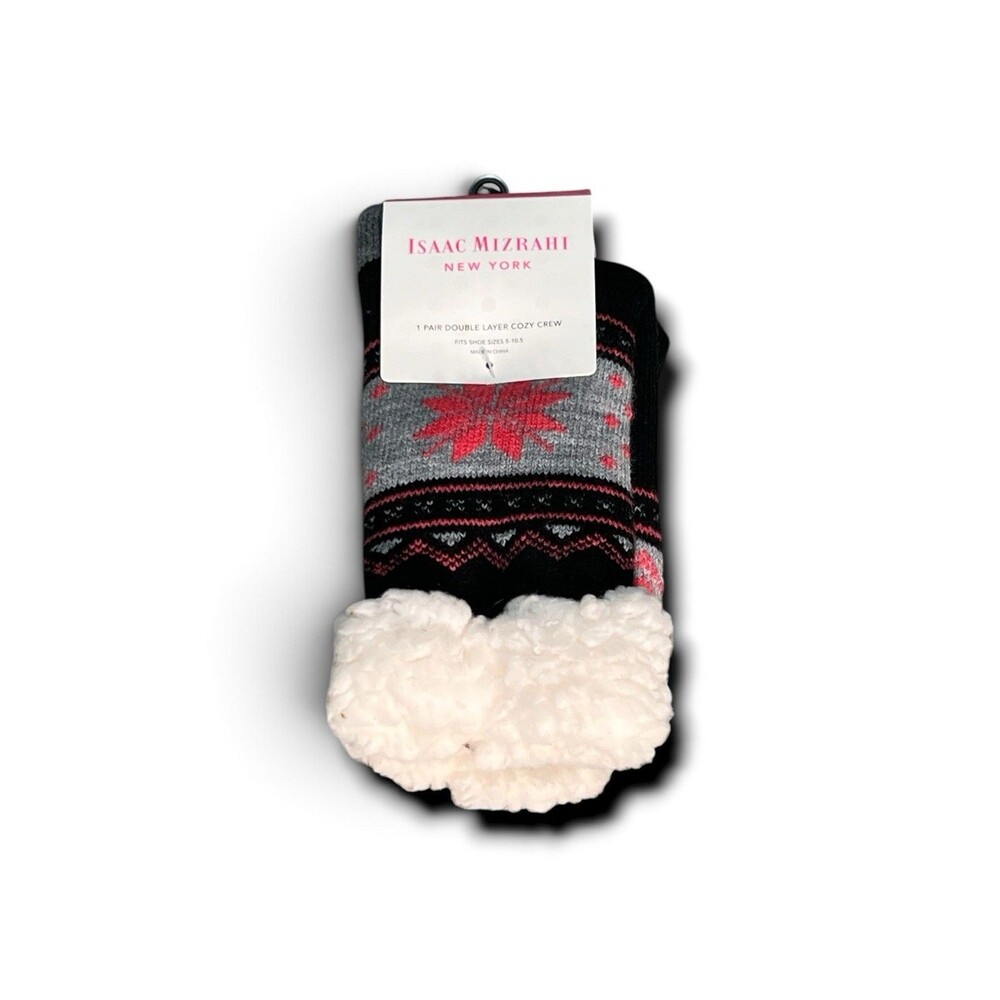 Isaac Mizrahi Women's Double Layer Cozy Crew Socks